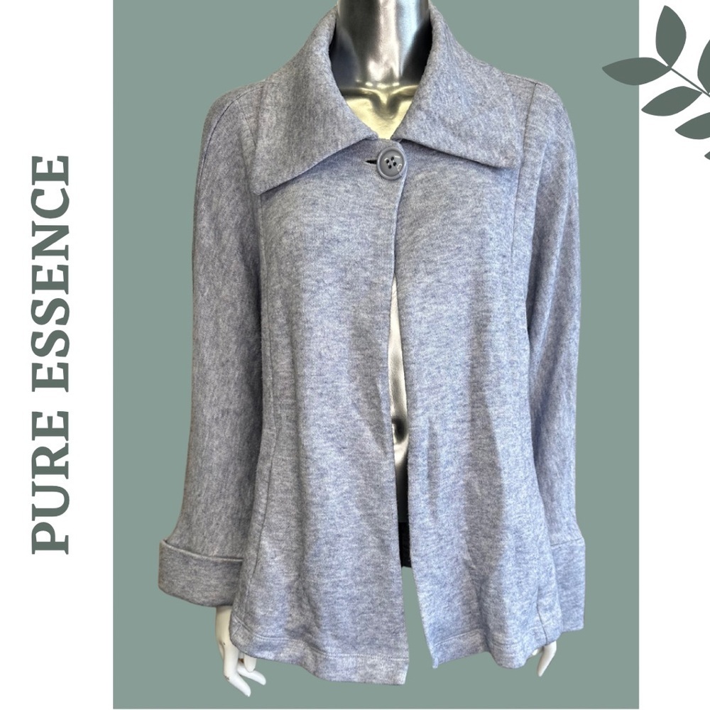 Pure Essence Light Blue Sweater Jacket Button Closure Pockets Collar